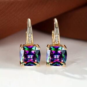 ✨✨🆕✨ Elegant Plated Purple Iridescent Simulated Gem Drop Earrings✨